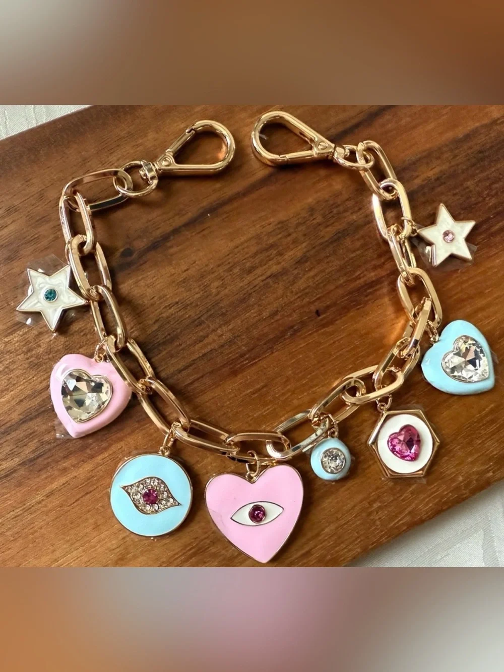 Purse Bag Charm Pink Blue Heart Eye New Enamel Colorful